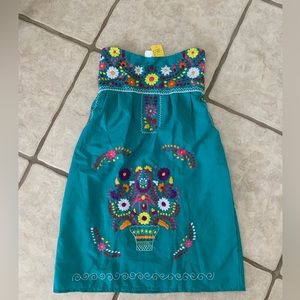 Turquoise Embroidery Strapless Dress